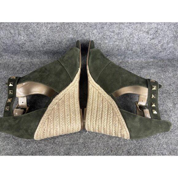 White House Black Market Wedge Sandals Womens Size 8 Olive Suede Espadrille - Picture 7 of 8